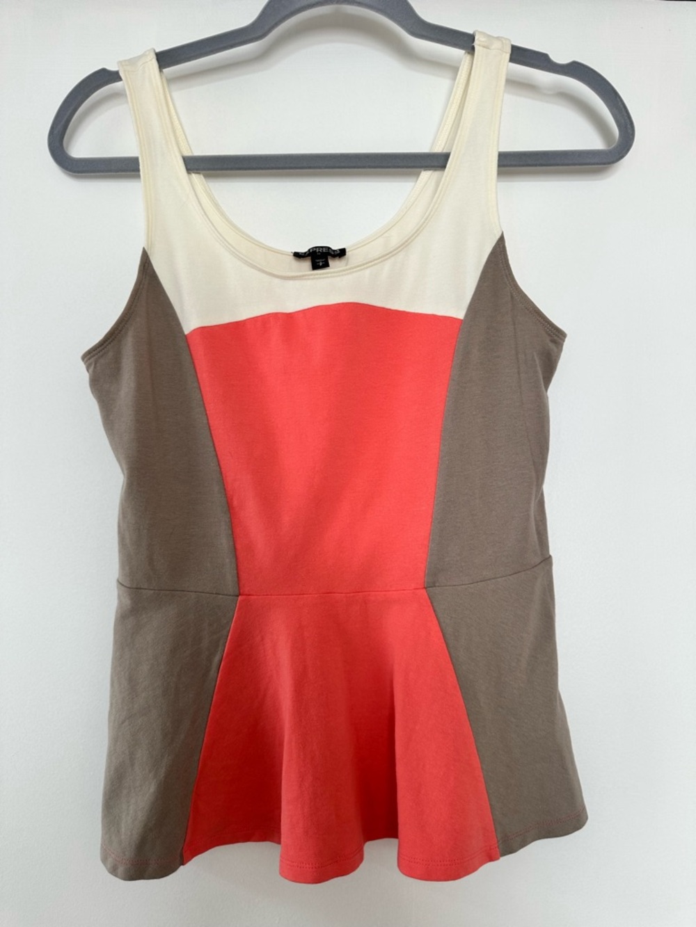 Express Coral and Cream Colorblock Scoop Neck Tank